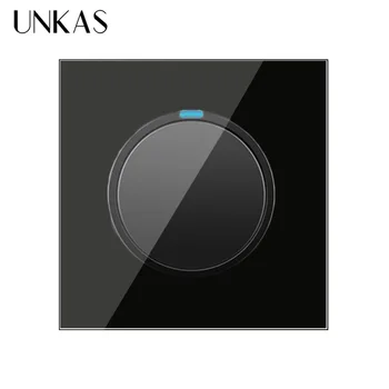 

UNKAS Black Crystal Tempered Glass Panel 1 Gang 1 Way Random Click On / Off Wall Light Switch With LED Indicator Knight