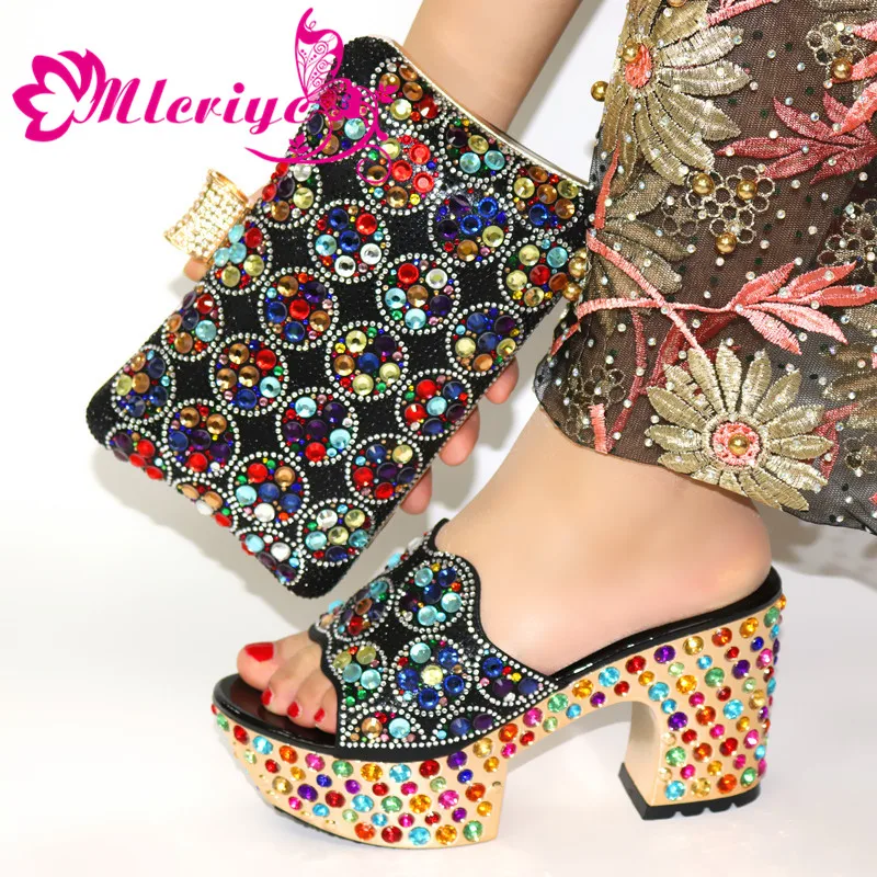 

New Arrival Matching Italian Shoe and Bag Set Decorated with Rhinestone Women Shoes and Bag Set In Italy African Wedding Shoes