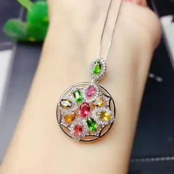 

Natural Real Tourmaline necklace pendant S925 sterling silver Natural real Tourmaline Pendant