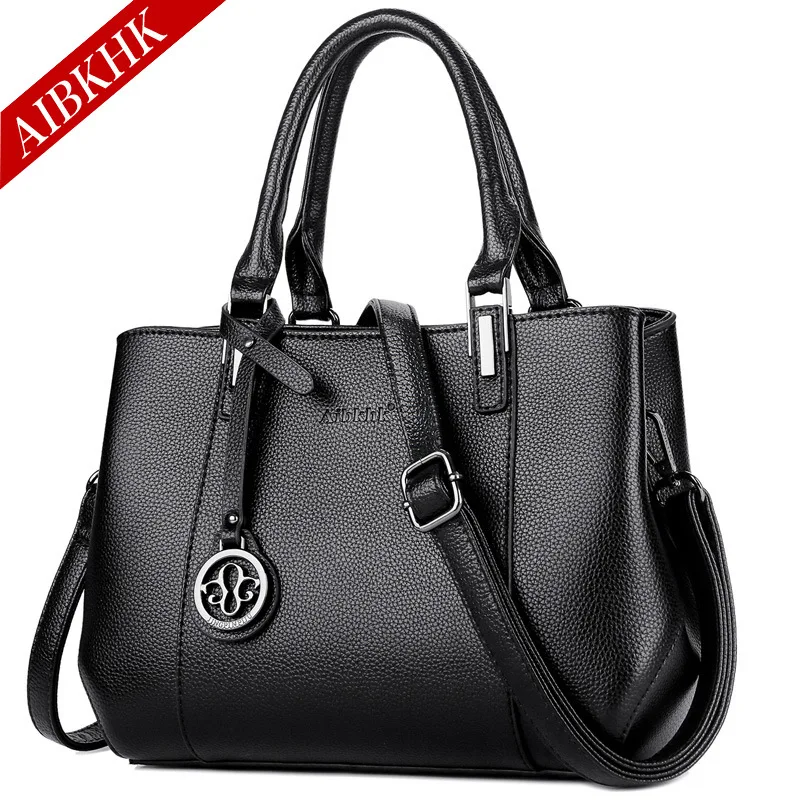 

S9196 New Style Women's Leather Bags Simple Handbag Fashion Middle-aged Mommy Bag