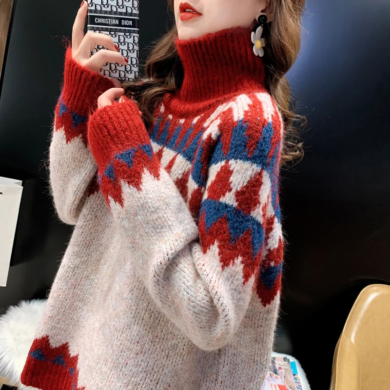 Winter Christmas Sweater High Neck 