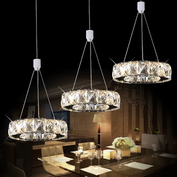 

Modern minimalist round LED crystal three head chandelier staircase restaurant Chandelier