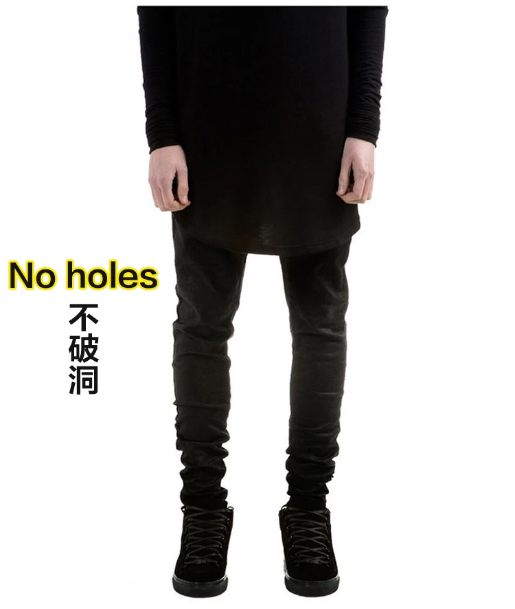 Fall/winter knee big hole jeans European and American fashion high street boys stretch slim leggings