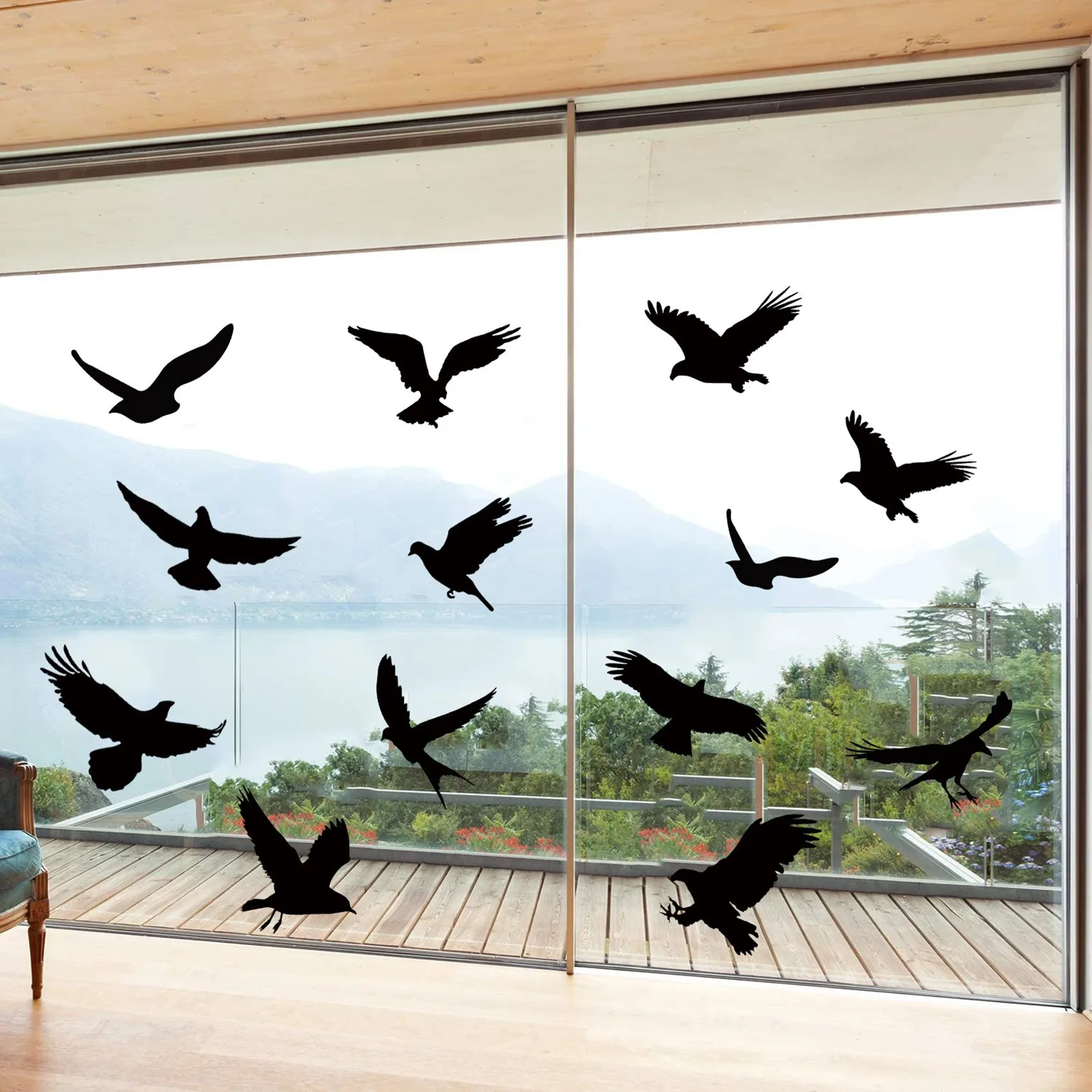 Anti-Collision Sticker Black Bird Glass Windows Stickers Static Electricity Removable Windows DIY Wall Decals Home Decoration