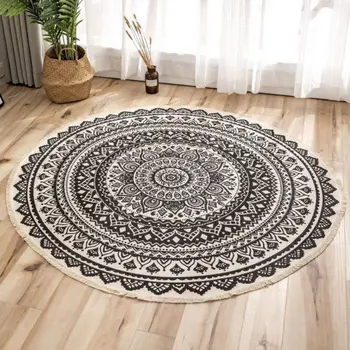 

Retro Round Cotton Carpet Home Living Room Coffee Table Printed Floor Mats Bedroom Study Round Carpets New 2020