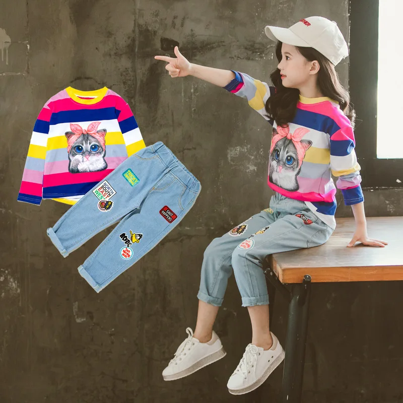 

Childrenswear GIRL'S Suit Spring And Autumn 2020 New Style Big Boy Korean-style Western Style Fashionable Jeans Two-Piece Autumn