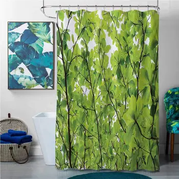 

Shower Curtains Fabric Green Leaves,Close-up Tree Leaves from an Uprising Angle High Plants Summer Fresh Environment