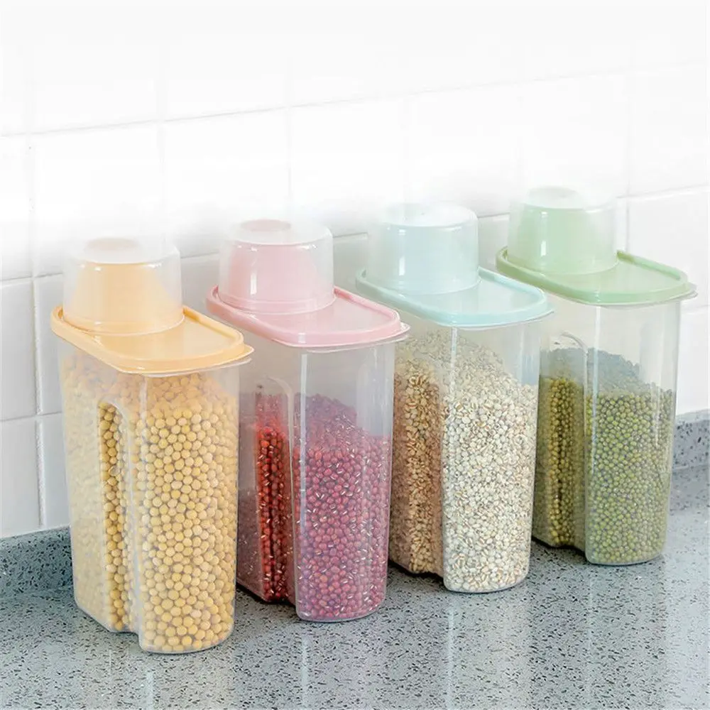 Ящик для хранения пищевых продуктов пластиковый прозрачный контейнер для сухих продуктов с крышками для заливки 2.5L кухонный зерновой рисовый контейнер для хранения фасоли бутылки банки