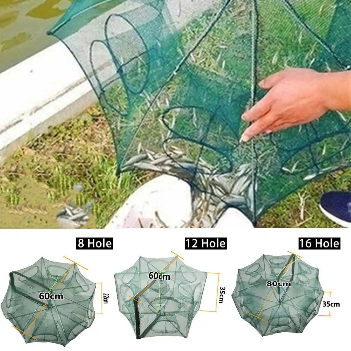 8/12/16 Holes Fishing Net Folded Portable Hexagon Fish Network Casting