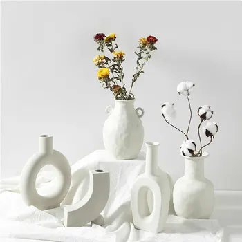 

Nordic Ins Ceramic Vase Home Ornaments White Vegetarian Creative Ceramic Flower Pot Vases Home Decorations Craft Gifts