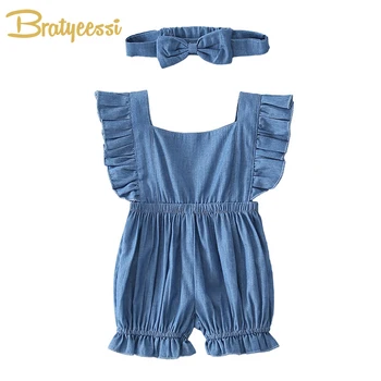 

Summer Baby Romper for Girls Denim Blue Baby Jumpsuit Cotton Kids Outfits Toddler Sleeveless Infant Girls Clothes