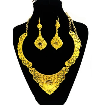 

Arab Hollow Out Fashion Gold Filled Jewelry Set Algeria Earring Necklace Coin Design Napoleon Figure Jewelry Sets