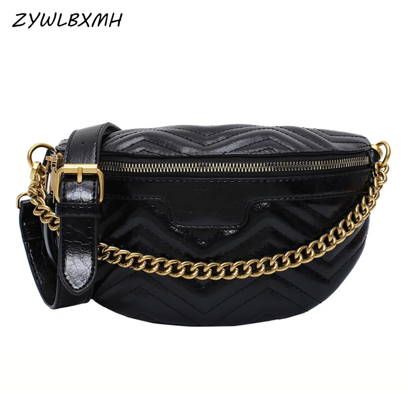 

ZYWLBXMH Chain Waist Packs Waterproof PU Leather Waist Bag Solid Color Fanny Pack Women's Chest Bag Belt Bag riñonera mujer