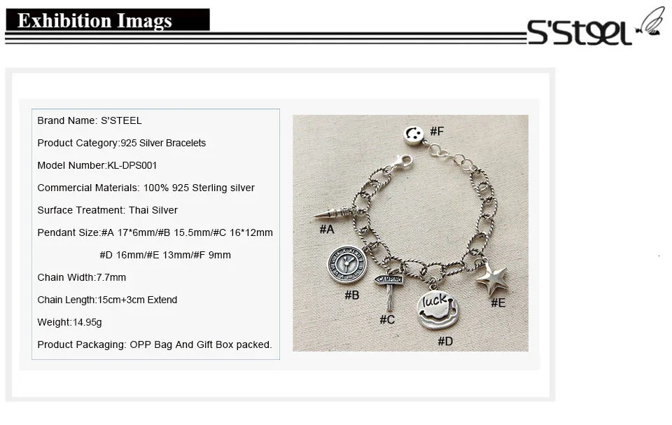 S'STEEL 925 пробы серебряный браслет с шармами для женщин Pulcera De Plata Mujer Elegantes Zilveren Armbanden Dames ювелирные изделия