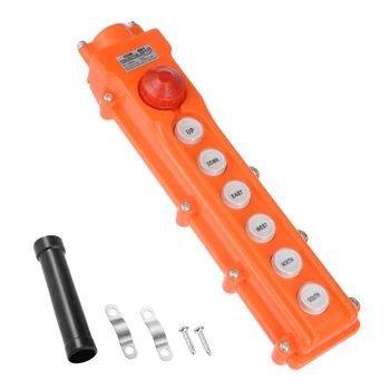

uxcell Rainproof Hoist Crane Pendant Control Station Push Button Switch Up,Down,East,West,South,North 7 Ways Orange Emergency