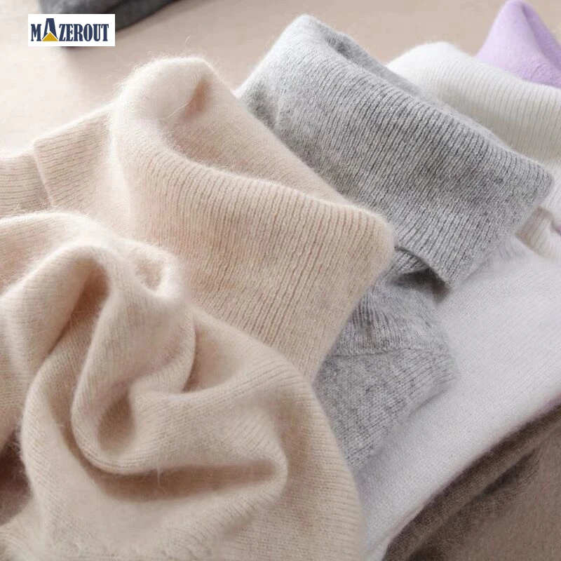 

MAZEROUT Cashmere Sweater Women Turtleneck Office Lady Plus Size Knitted Winter Wool Sweater Women Warm Sweaters Pullover 3XL