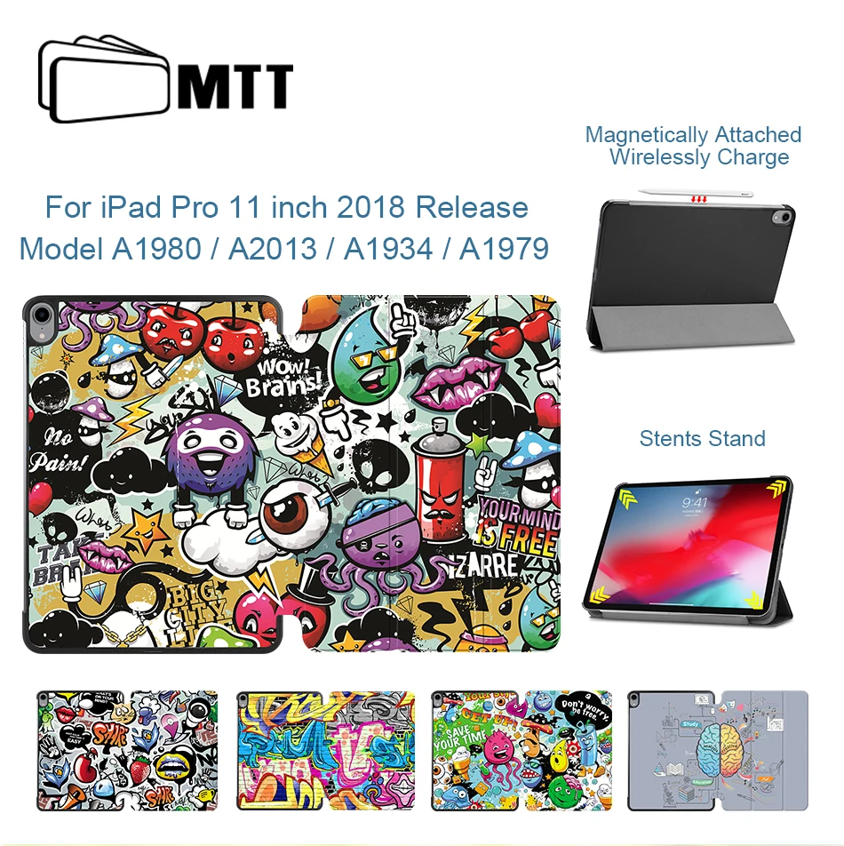 

MTT Slim PU Leather Case For iPad Pro 11" 2018 Magnetic Flip Trifold Stand Smart Cover for apple iPad Pro 11 inch Graffiti Funda