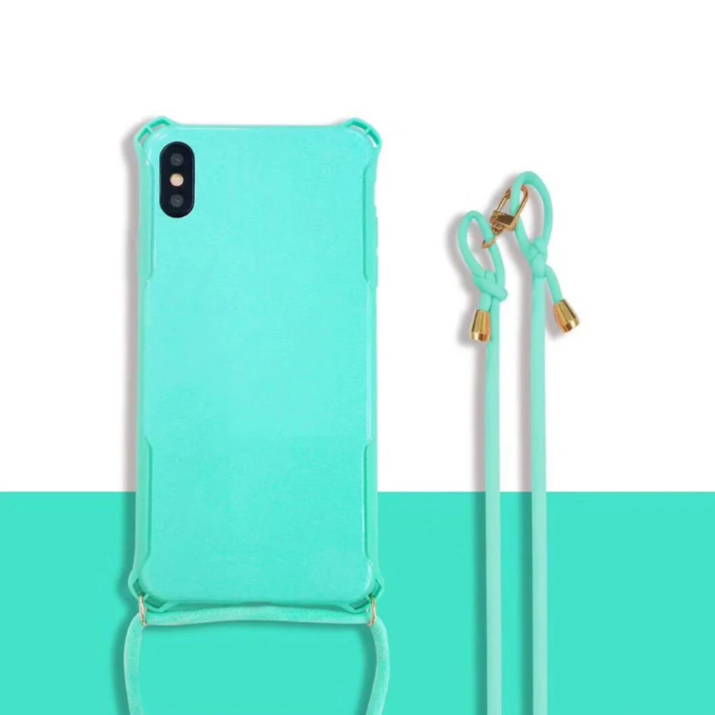 Green color Чехол с ремешком через плечо для iPhone X, XS, XR, 11 Pro, Max, 7, ожерелье на ремешке, чехол из ТПУ для huawei P30 Pro, защита от потери - Цвет: Green color