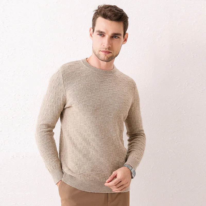 

100 Pure Wool Crew Neck Woollen Sweater Men's Solid Color Sweater Men 100% Wool Base Shirt Versatile Sweater Men's
