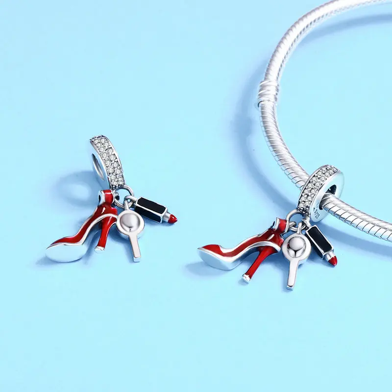 CodeMonkey настоящие 925 Серебряные шармы, подходят к оригинальному браслету, красные бусины на высоком каблуке, сделай сам, ювелирные изделия для женщин CMC457