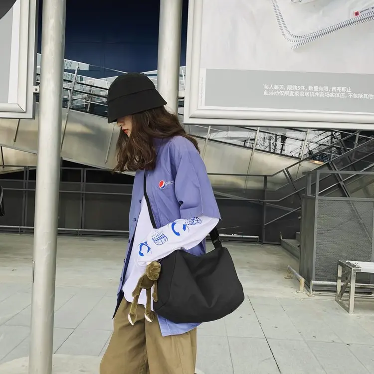 

-Style Dark of Japanese And Korean Style Simple Versatile Solid Color One-Shoulder Canvas Oblique Bag Schoolbag Men And Women Tr