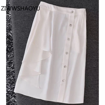 

ZIWWSHAOYU Female Summer Solid Casual A Line Skirt Runway Designer Women Elegant Ruffles Button High Waist Midi Skirts