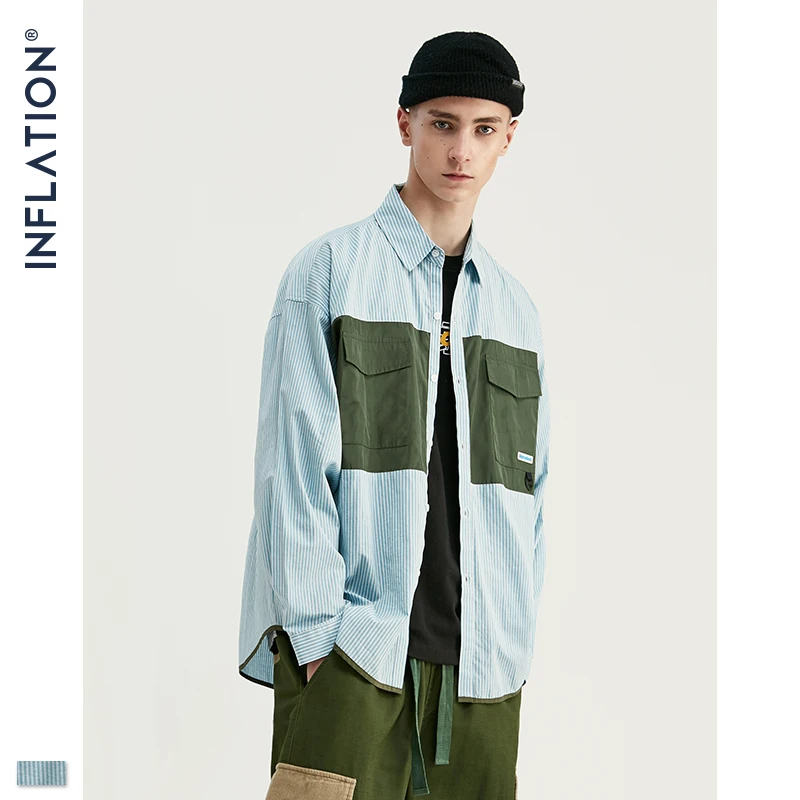 Inchaiton AW Мужская Хлопковая полосатая Мужская рубашка негабаритных японских Harajuku хип хоп с длинными рукавами мужские рубашки в уличном стиле 92127W