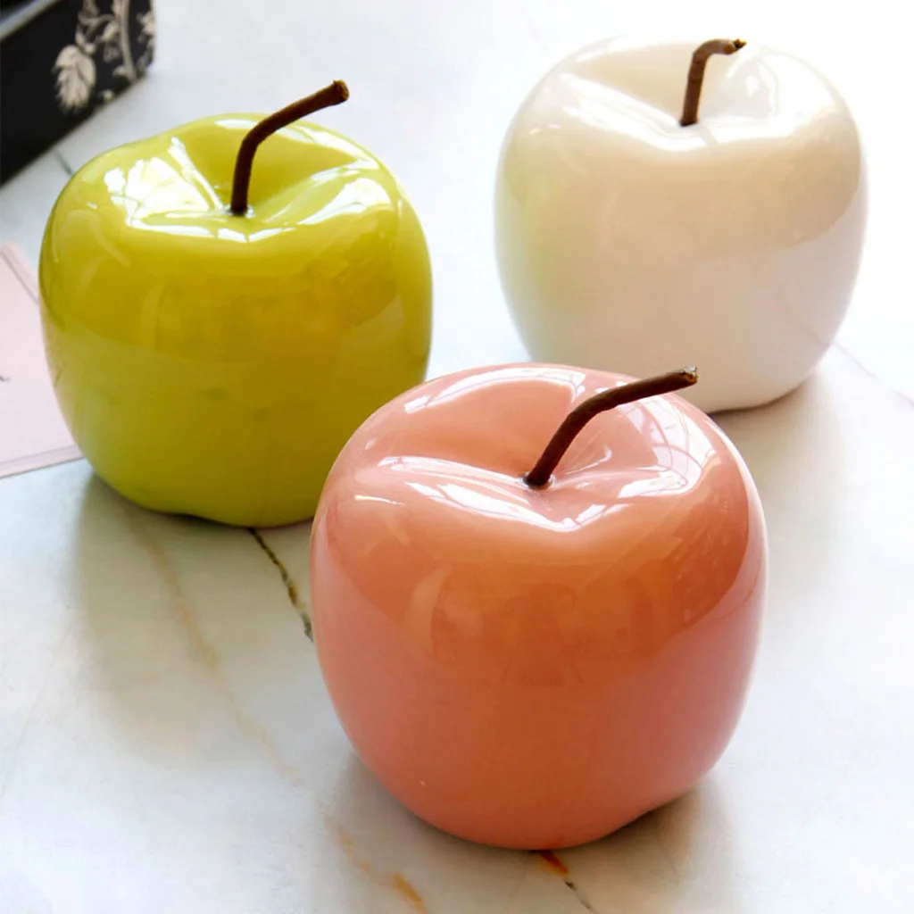 

Ceramic Apple Shaped Ornament - Porcelain Fruit Statue Figurine - Photo Props