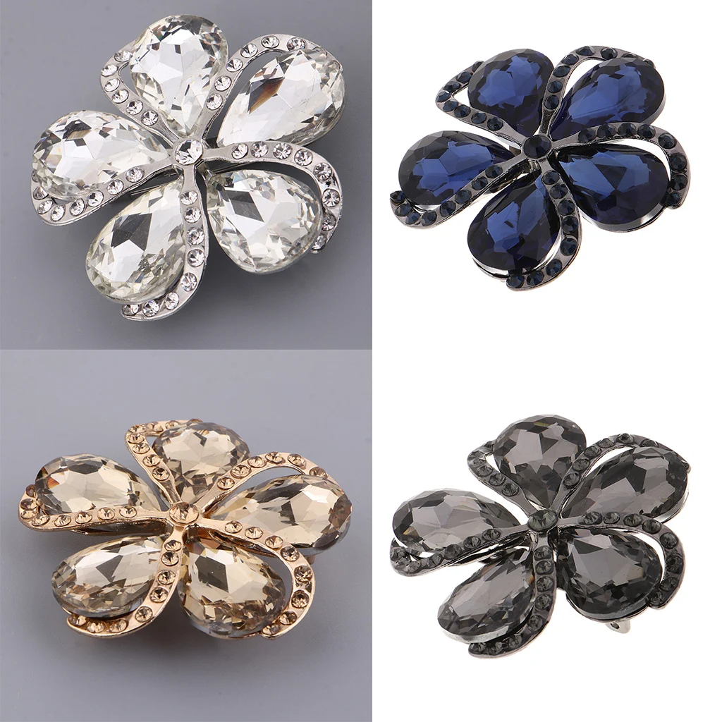 1Pcs Beautiful Floral Rhinestone Shank Button Crystal Flower Brooch Decorative Buttons Sewing Embellishments for Wedding Dress