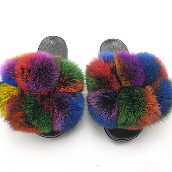 

Fluffy Slippers Indoor Summer Fluffy Women's Real Fur Sandals New Luxury Fashion Warm Home Women's Fur Sneakers
