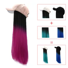 Цветная шляпа парик один парик женский длинные прямые волосы набор париков шляпа градиент Бейсбол шапки