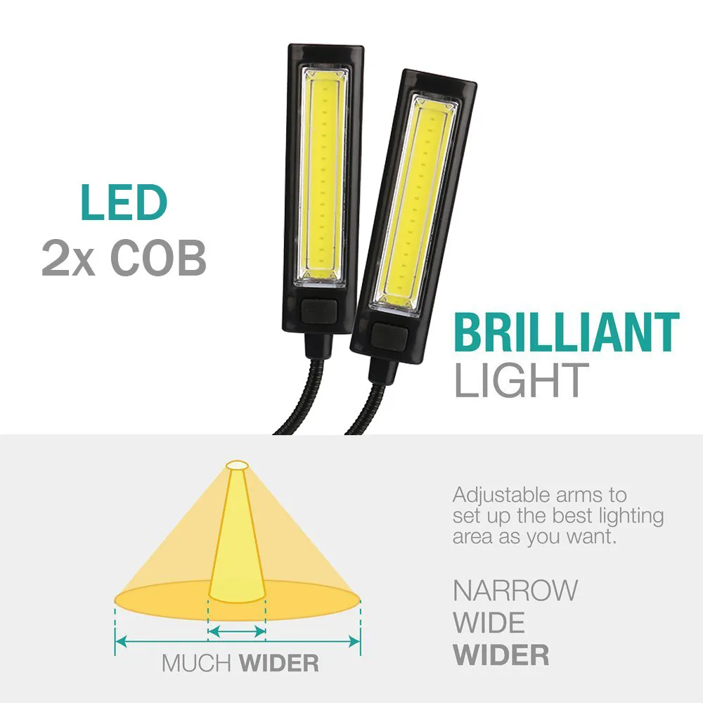 Яркий светодиодный свет с переключатель вкл./выкл. Гибкий USB клип-на 2x COB светодиодный свет для чтения стол настольная лампа перезаряжаемая