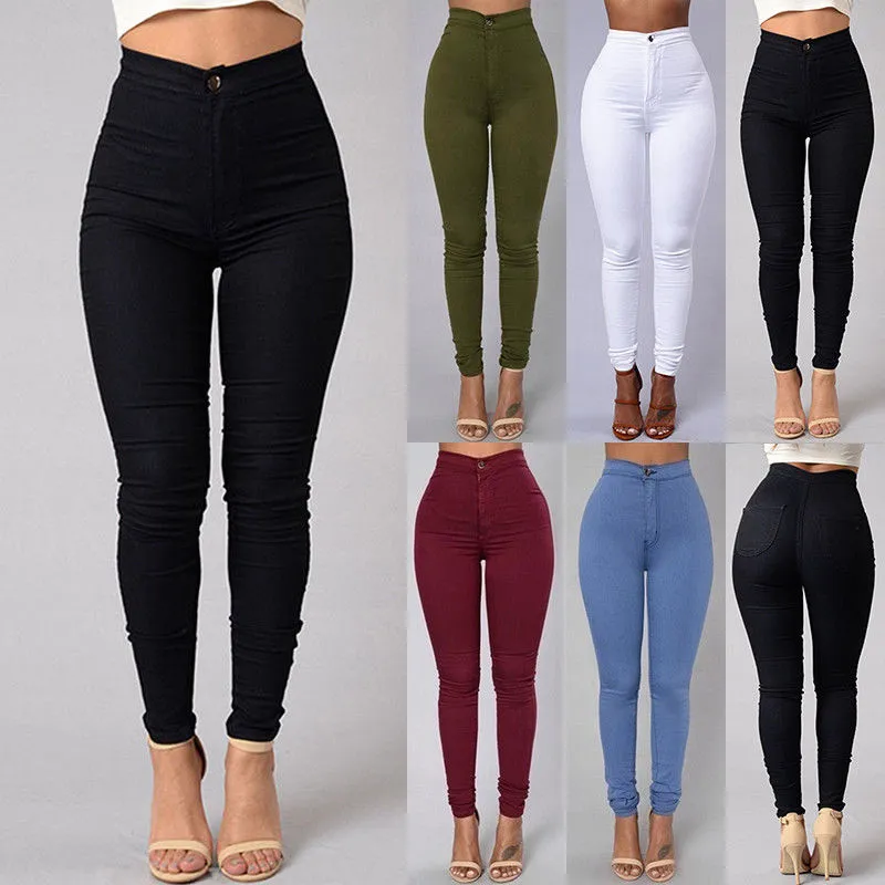 Women's Stretchy Slim Skinny High Waist Denim Jeggings Pants Trousers Leggings 