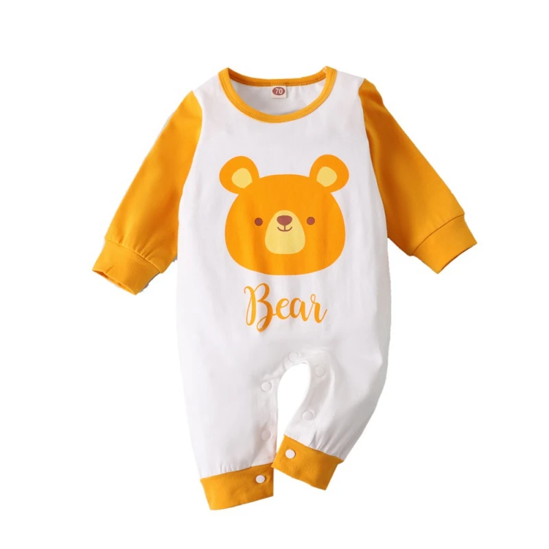 

Autumn Baby Boy Girl Costume Cartoon Bear Print Pattern Rompers Kid Clothes Long Sleeved Trousers Jumpsuit Infant Bodysuit