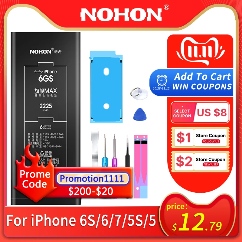 Günstige NOHON Lithium Batterie Für Apple iPhone 6S 6 7 5S 5 Ersatz Batterien Interne Telefon Bateria 2060mAh 2265mAh + Kostenlose Tools