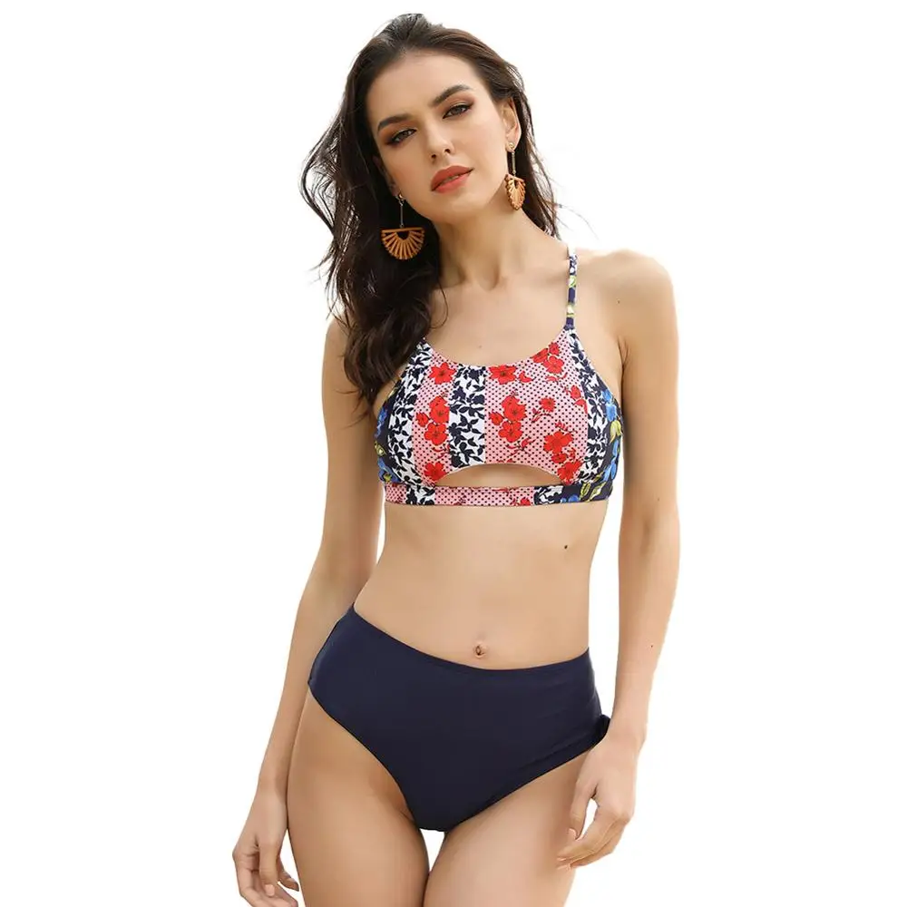 

High Waist Sexy Swimwear 2020 New Fashion Floral Print Bikinis Women Swimsuit Vintage Bathing Suit Halter Biquini Femme XXL
