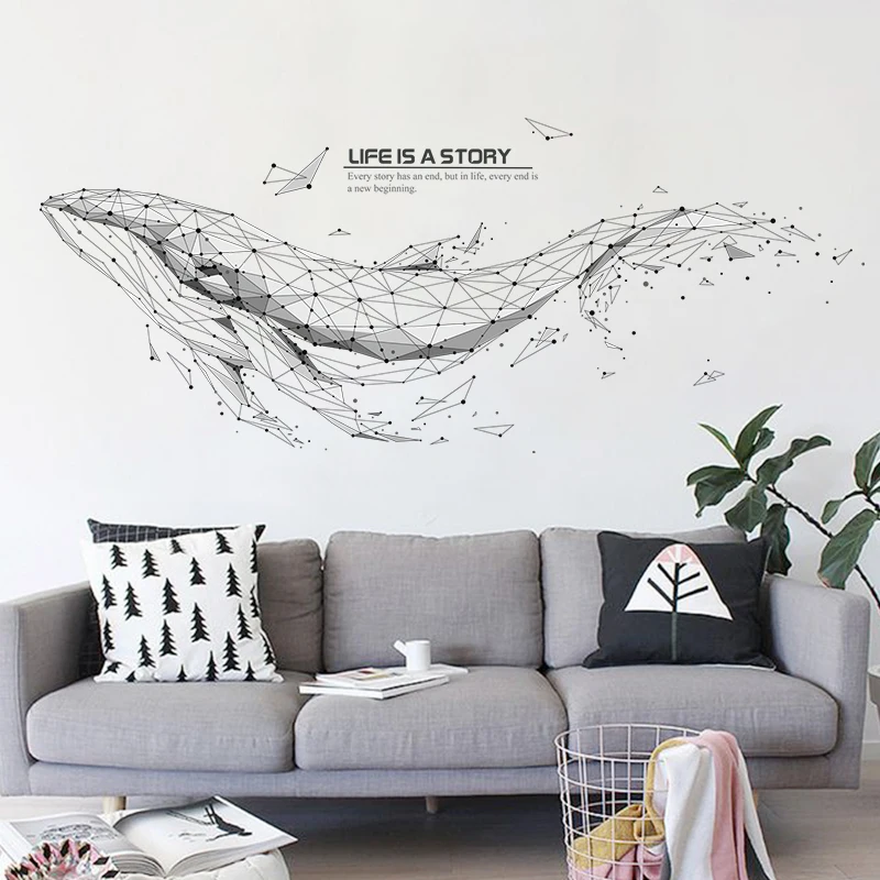 Abstract Whale Wall Stickers for Living room Bedroom Sofa Wall Decor Removable Vinyl Wall Decal Home Decor Unicor Sailboat Deer