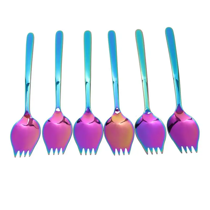 Multi HHO-6-Piece 2 в 1 Многофункциональный Spork(ложка и вилка), 18/10 ложка и вилка из нержавеющей стали набор для лапши, макаронных изделий, фруктов и s - Цвет: Multi