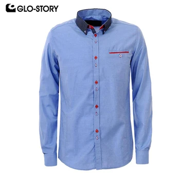 

GLO-STORY 2020 New Spring Men's Long Sleeve Formal Dress Shirts Men Chest Pockets Business Slim Fit Shirt Tops MCS-3814
