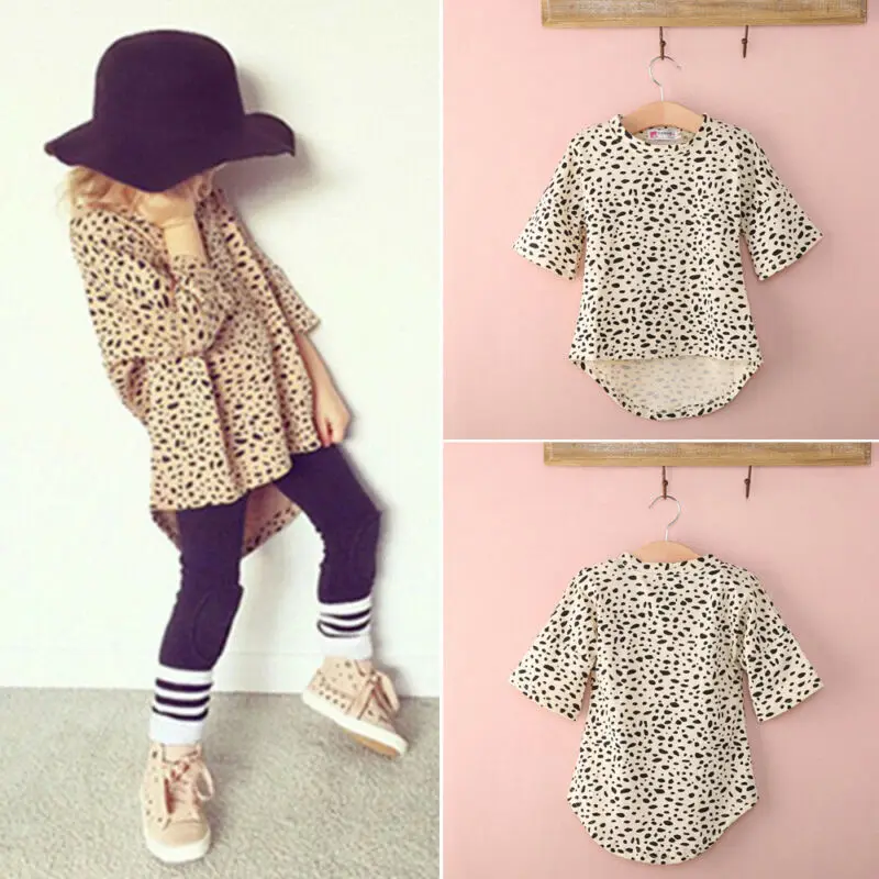 

0-5T Cute Baby Girls Dress 3/4 Sleeved Leopard Print Baby Girl Dress Cotton Loose Dress Girls Three Quarter Newborn Baby Clothes
