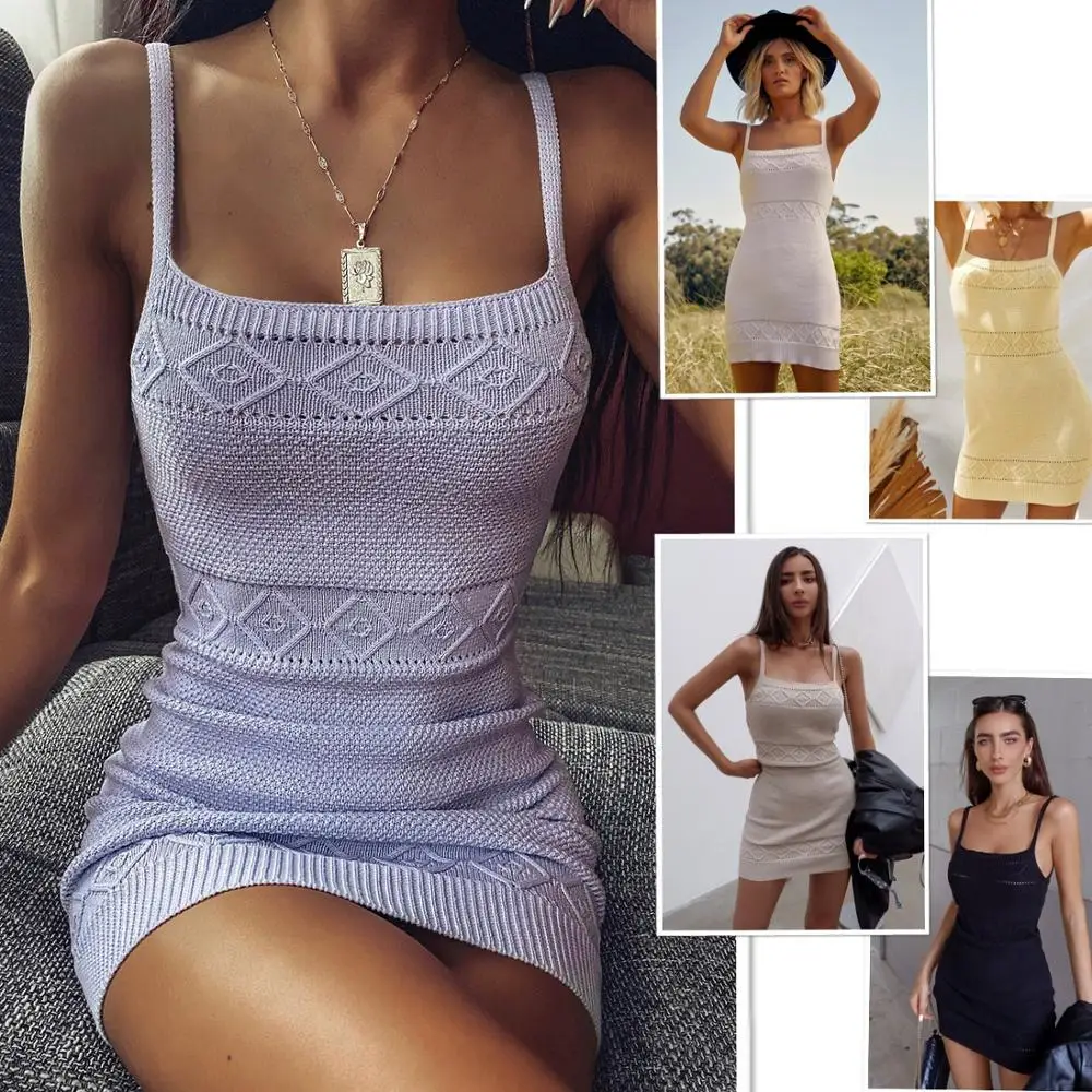 2020 New Female Hot Dress Spring and Summer Explosion Models Knitted Stretch Sexy Strap for Women | Женская одежда