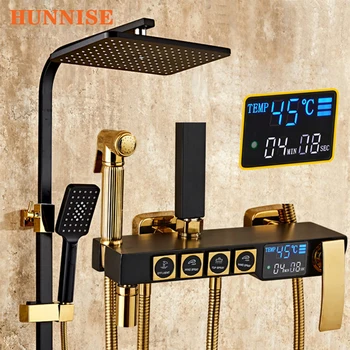 Best Bathroom Shower Set Hot Cold Black Gold Digital Bathroom Shower Mixer Tap Thermostatic Shower System Digital Bathroom Fixture