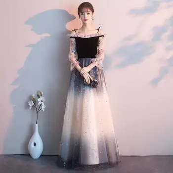 

Women Slash Neck Lantern Sleeve Party Dress Sexy Backless Costume Sequin Dress Evening Prom Long Ball Gown Vestido XS-3XL