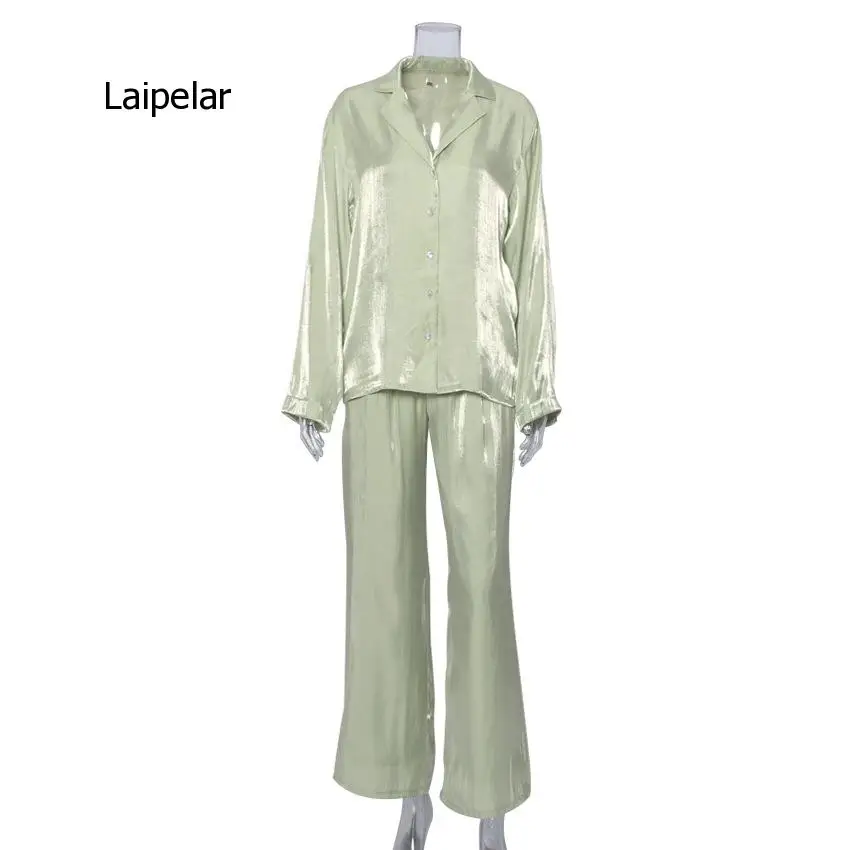 Green Vintage Two Piece Sets Women Autumn Sets of Elegant Woman Long Sleeve Top and High Waist Pants 2 Piece Set Female