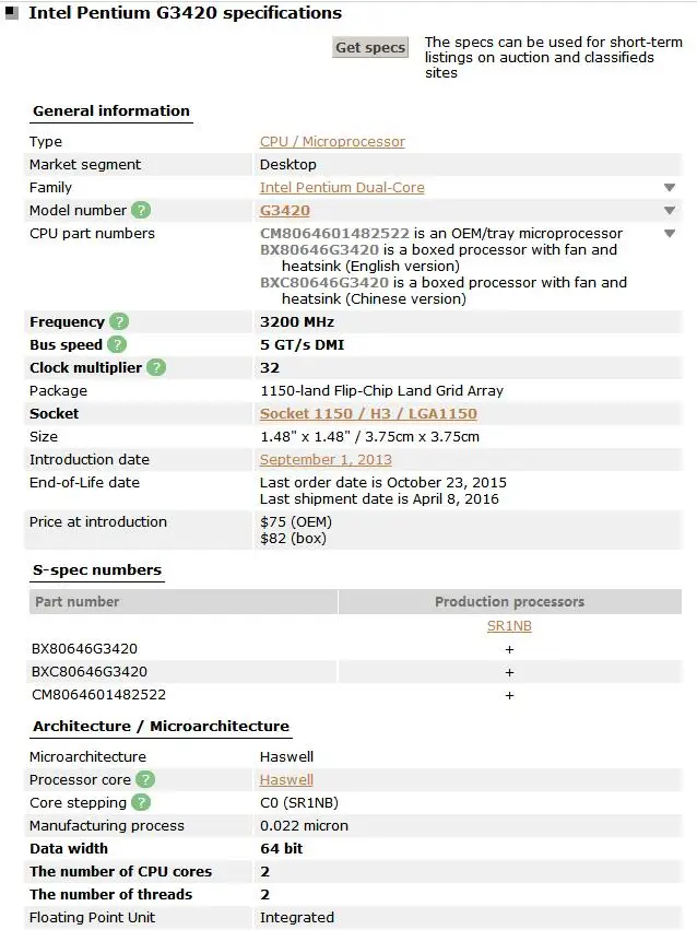 Двухъядерный процессор Intel Pentium G3420 3,2 GHz 3M 53W LGA 1150 cpu, протестированный рабочий