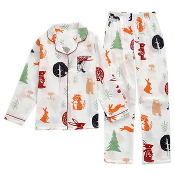 

Cotton Pajamas Women Cartoon Sleepwear Long-sleeved Trousers Squirrel Sleep Tops Kawaii Night Home Service Pajamas For Women