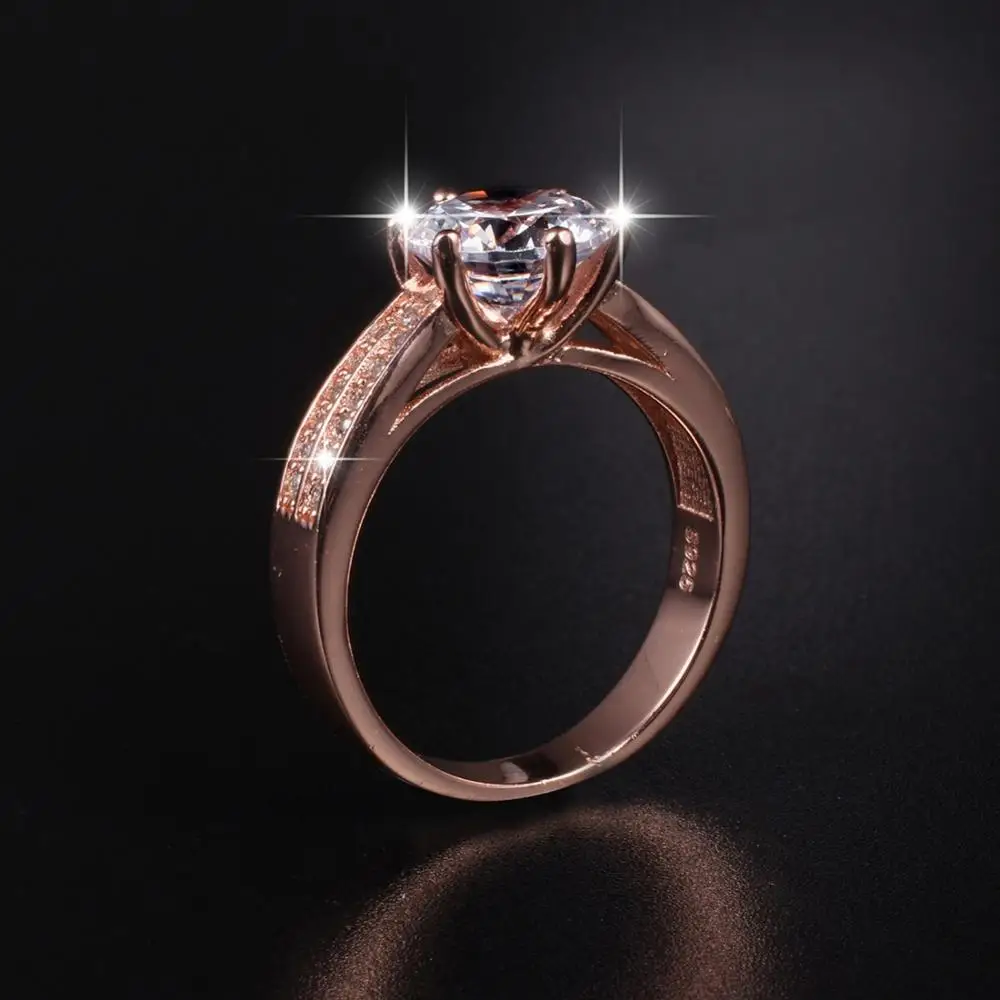 ROSE GOLD Кольцо Eternity, роскошное, полное, принцесса, с имитацией бриллианта, 925 пробы, серебряное, обручальное кольцо для женщин, ювелирное изделие для помолвки - Цвет камня: ROSE GOLD