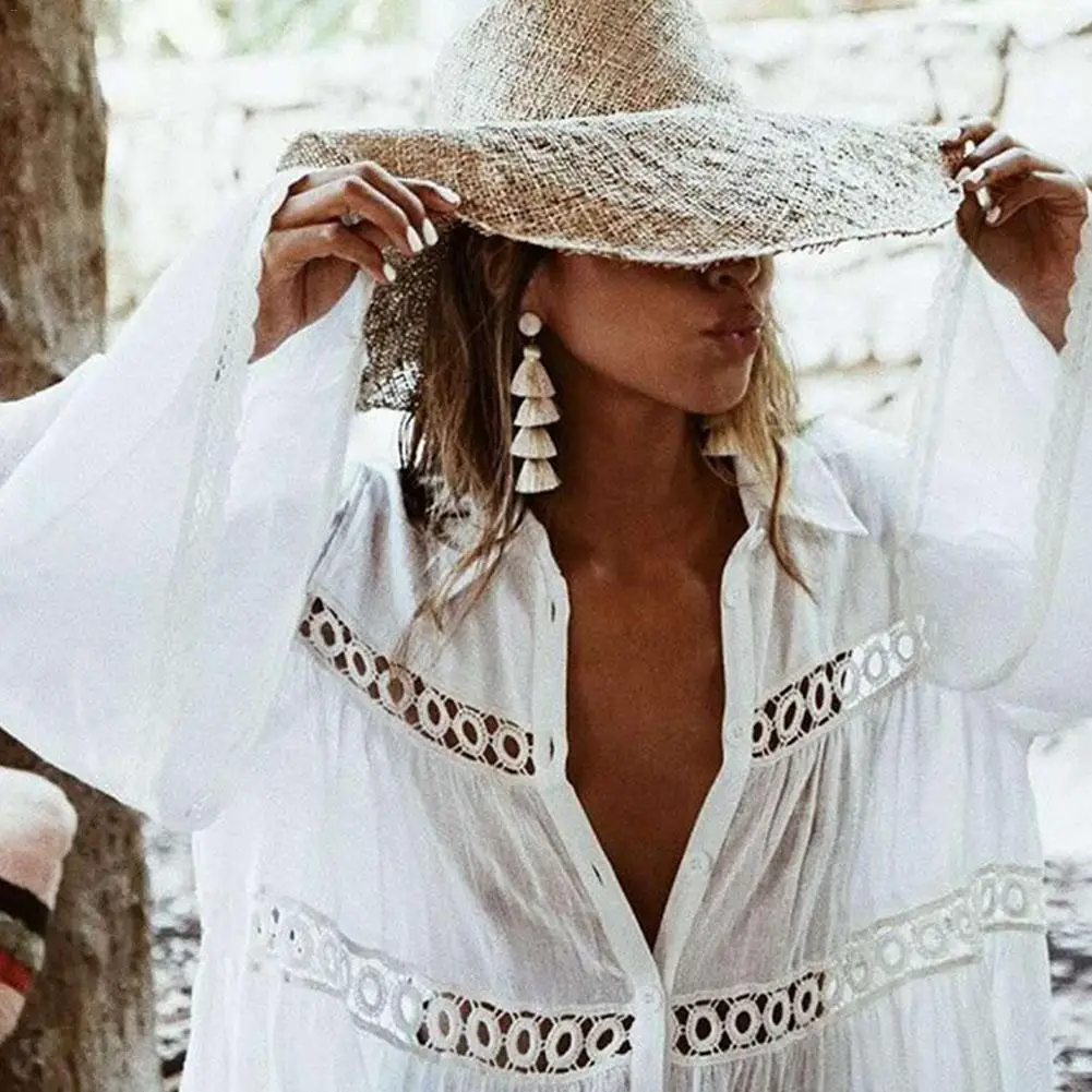 

Bikini Cover Up Lace Hollow Crochet Swimsuit Beach Dress Women 2019 Summer Ladies Cover-Ups Bathing Suit Beach Wear Tunic