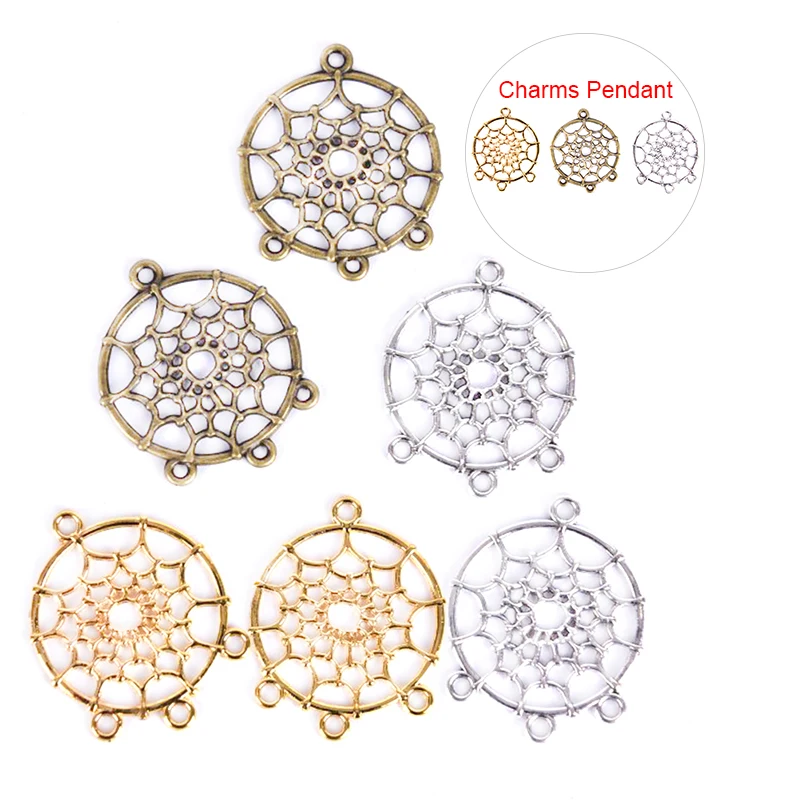 10Pcs/Set Dream Catcher Charms DIY Bracelet Earrings Necklace Vintage Alloy Pendant Jewelry Handmade Making Craft
