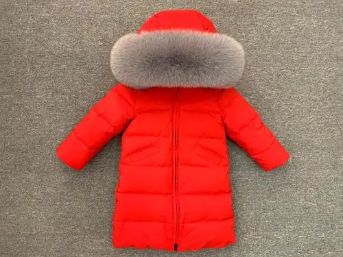 Детская зимняя Теплая куртка-пуховик Одежда для девочек Водонепроницаемый одежда, куртка с капюшоном из натурального меха Длинный-30 градусов пальто Детская парка - Цвет: 10